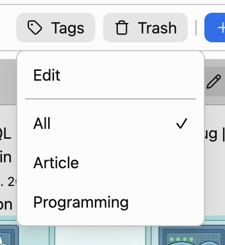Tag filter screenshot