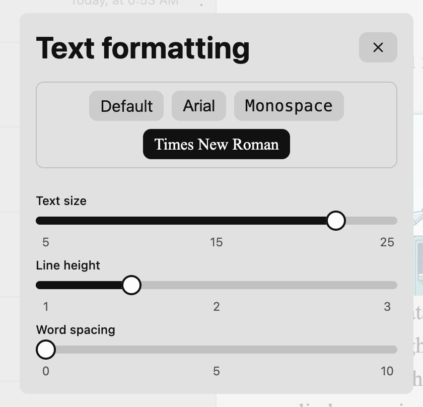 Article text formatting screenshot